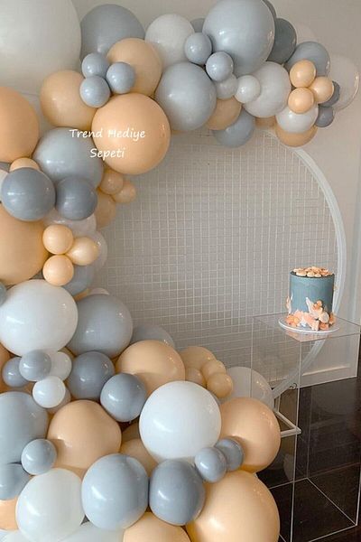 Trend Hediye Sepeti Pastel White - Gray - Skin Color 100 Pieces Balloon Chain Retro
