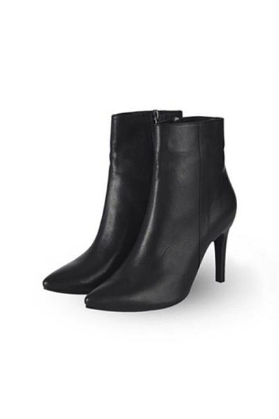 KARVENSHOES Γνήσιες μαύρες δερμάτινες μπότες στιλέτο με φερμουάρ