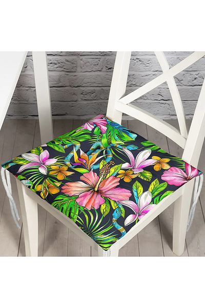Realhomes Tropical Patterned Digital Printed Pouf Chair Cushion with Dark Blue Background