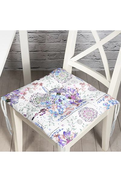 Realhomes Blue-purple Color Embroidered Wheels Motif Fluffy Square Chair Cushion
