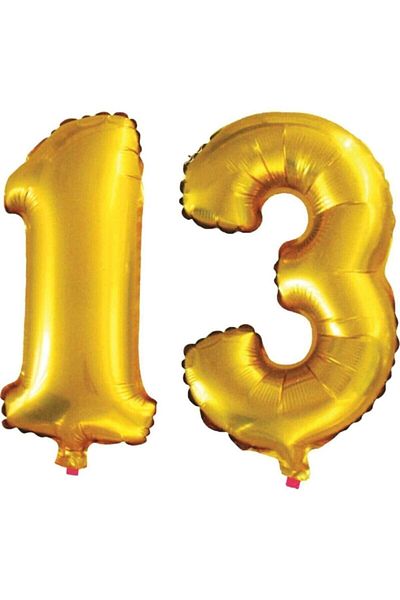 BEST PARTİ DOĞUM GÜNÜ PARTİ SÜSLERİ 13 Year Old Number Foil Balloon Gold 40 Inch 100 cm