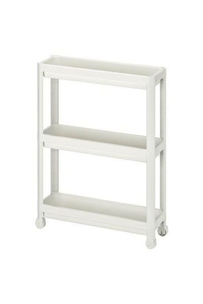IKEA White Serving Table - 54X18X71 Cm, 3 Tier with Wheels, Kitchen and Bathroom Organizer