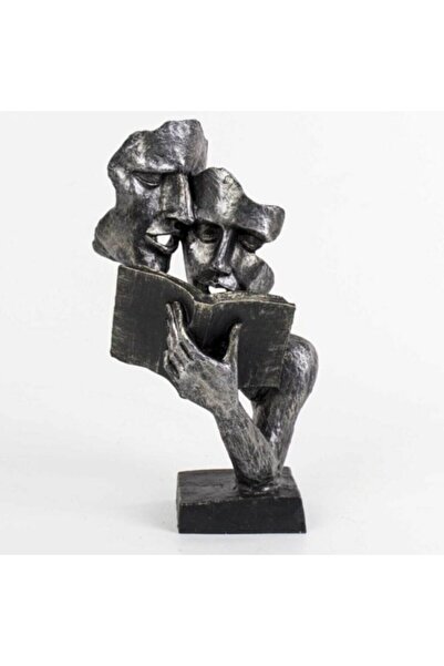 Dekoromi Dekoratif Sevgili Kitap Okuyan Çift Heykeli (37x20cm)