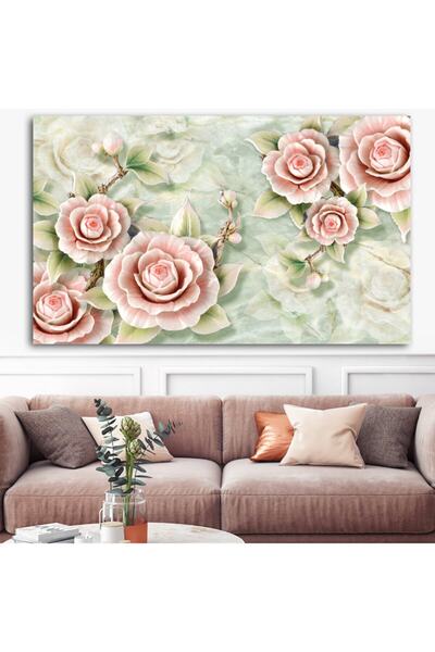 Sebenta Extra Dev Boyut Pembe Tasarım Çiçek Kanvas Tablo (100cm X 150cm)