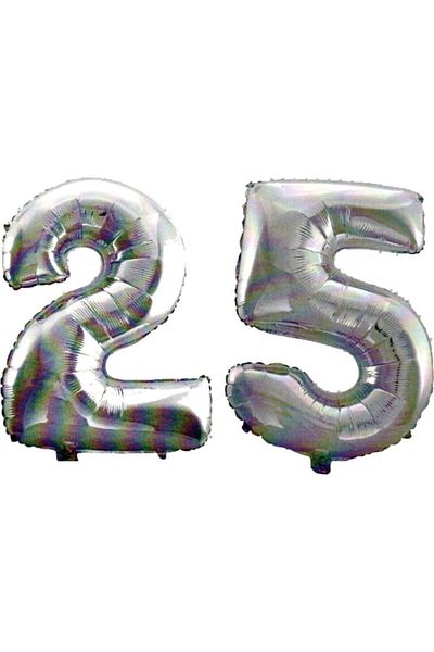 BEST PARTİ DOĞUM GÜNÜ PARTİ SÜSLERİ 25 Years Number Foil Balloon Silver 40 Inch 100 Cm