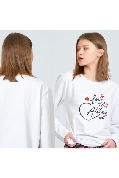 Moda Clubu Unisex White T-shirt Long Sleeve Love You Always Printed Price is ...