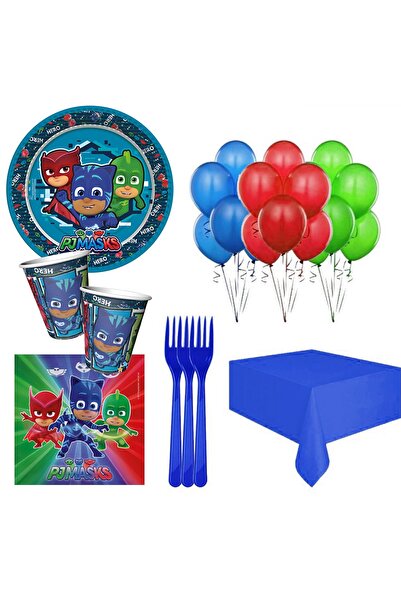 Parti dolabı 16 Kişilik Pija Maskeliler, Pj Konsepti Tabak Bardak Çatal Paketi