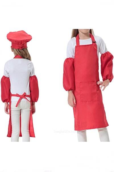 RAY TİCARET Aşçı Önlük 3lü Set,aşçı Şapkası,aşçı Kolluk,muftak Önlük Seti