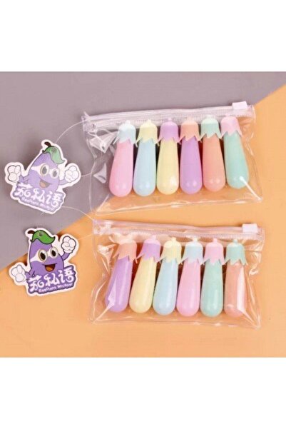 YEŞİL KIRTASİYE Mini Fosforlu Kalem 6lı Poşetli Patlıcan