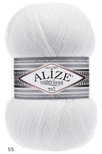 Alize Superlana 55 Λευκό Πλεκτό Χειροποίητο - 100 Γρ. Κλωστή με βελονάκι