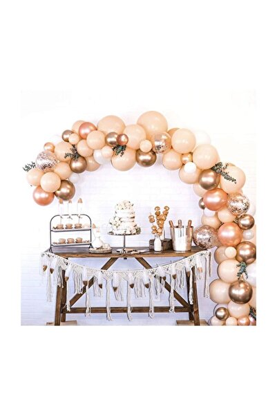 TATLI GÜNLER 50 Adet Açık Somon Rose Gold Krom Konfetili Balon Zincir Seti