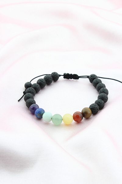 Crystalclem 7 Chakra Natural Stone Bracelet - Lava Stone