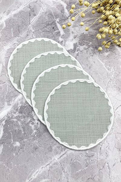 WEARE2 Gray Colored Round Embroidered 4-Piece Cocktail Napkin