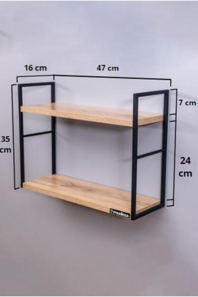 Mudesa Metal Ahşap Duvar Rafı Duvara Monte Mutfak Rafı Çok Amaçlı Raf Terek