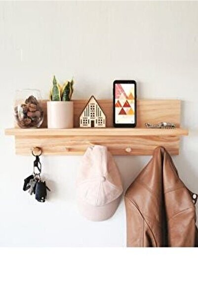 MrtAhşap Dekoratif Ahşap Askılık Duvar Rafı 60 Cm