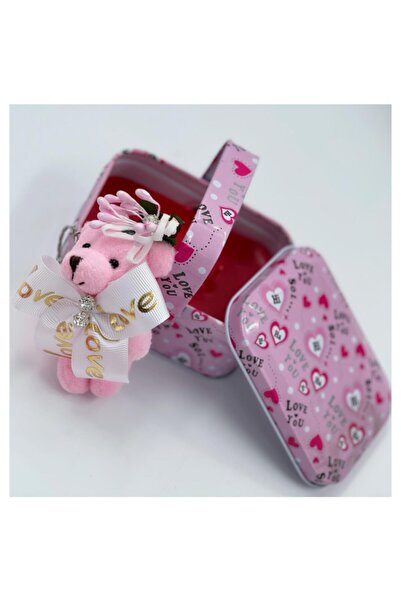 QUEEN AKSESUAR Anneler Günü Sevgiliye Süslü Pembe Peluş Ayıcık Anahtarlık Met...