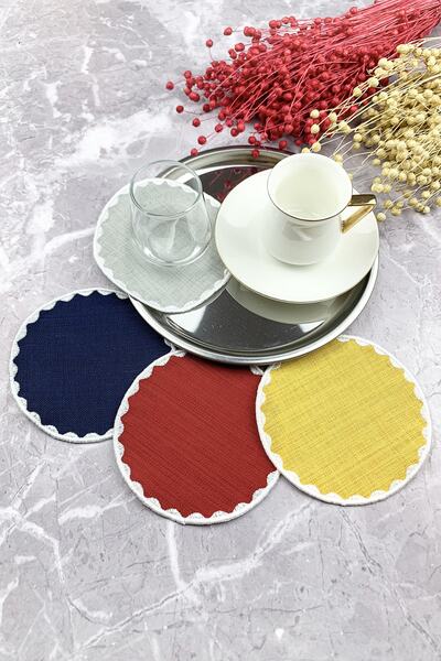 WEARE2 4 culori, șervețele rotunde brodate pentru cocktail, pachet de 4