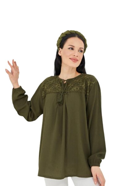 Fresh&Moda Γυναικεία Χακί Şile Ύφασμα Mother Χτενισμένη Βαμβακερή Μπλούζα