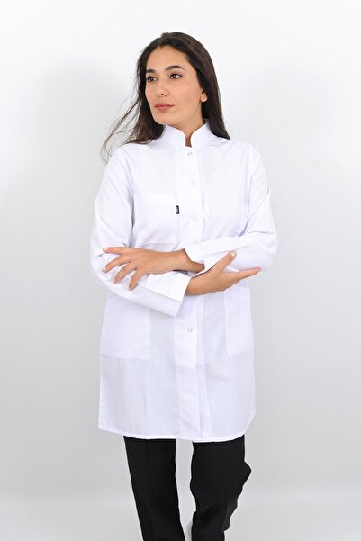 Lobby Uniform Kadın Uzun Kollu Hakim Yaka Beyaz Alpaka Doktor Hemşire Eczacı Laborant Veteriner Öğretmen Önlüğü