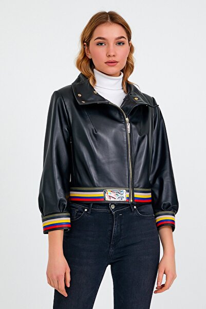 Leather Club Siyah Rainbow Deri Ceket