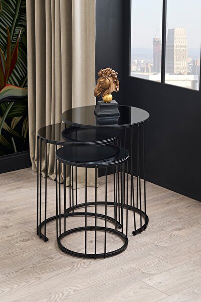 Sawoli Home Venüs Siyah Metal Ayak Füme Ayna Zigon Sehpa