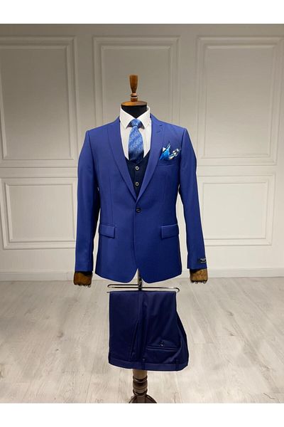 Sarar Slim Fit Marlane Fabric Combination Navy Blue Suit