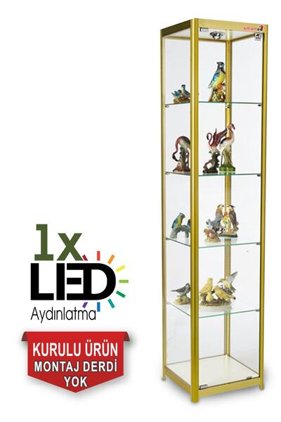 TEDA Camlı Vitrin - Camlı Dolap - Camlı Koleksiyon Vitrini - Cam Raf - Kurulu Ürün 175x30x30