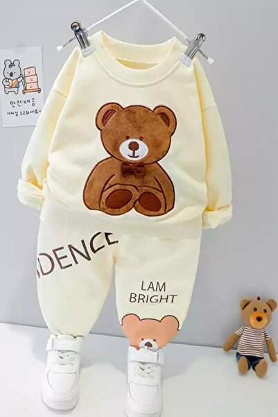 ADABEBEK Papyonlu Ayı Nakışlı Tarz 2'li Alt Üst Bebek Takımı