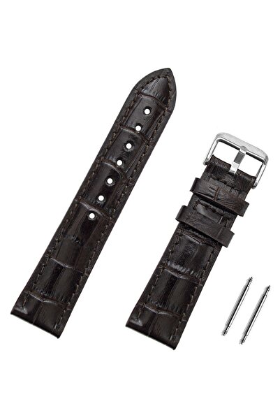 Saatse Koyu Kahverengi Kroko Hakiki Deri Saat Kordonu Kayış 22mm