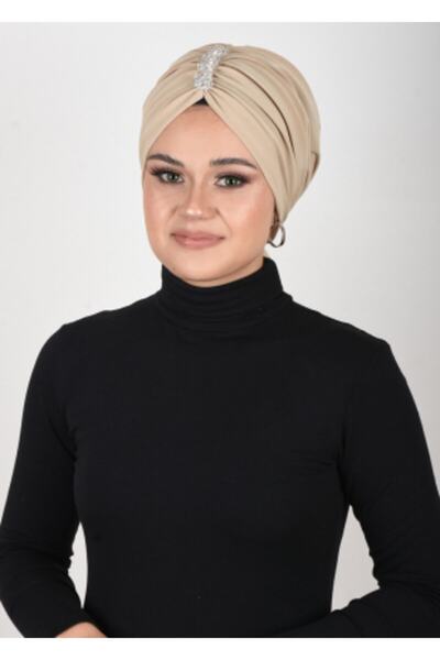 OykumBone Krem Yaprak Taşlı Arkadan Bağlamalı Pratih Hazır Bone