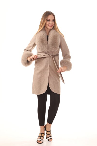 OMAY Uzun Kaşmir Kürklü Manto