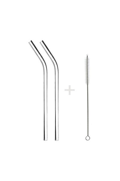 BALSA Transparent 2 Pieces Glass Straws + Cleaning Brush Bys-campipet-Set of 3