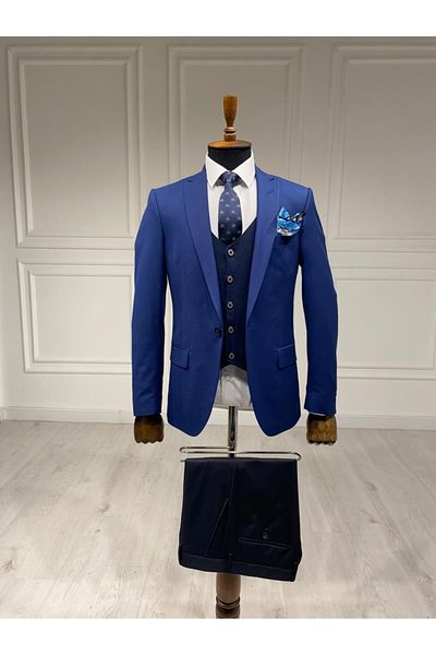Sarar Interview Happy New Slim Fit Combination Blue Suit