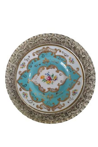 Kütahya Porselen Hand Decorated 17 Cm Turquoise Flower Patterned Wall Plate Decor No 3860