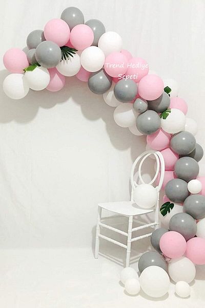Trend Hediye Sepeti Macaron Pastel Pink White Gray Balloon Chain