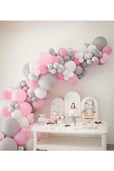 Party City Macaron Pastel Pink White Gray Balloon Chain