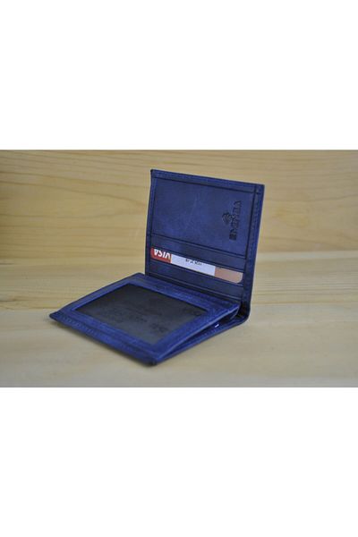 Eminsa Men's Crazy Leather Navy Blue Wallet
