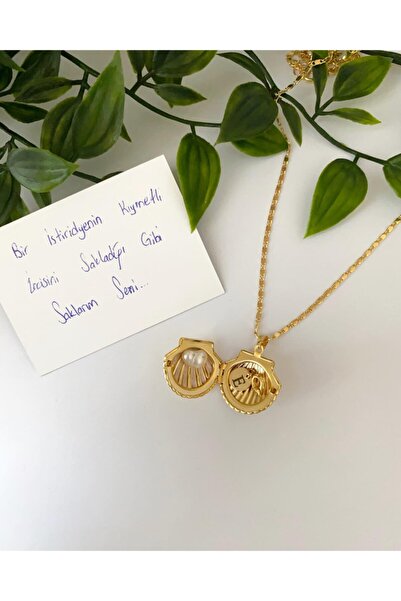 Neta Altın Kaplama Içinde Inci Ve Harf Saklı Açılan Istiridye Kolye