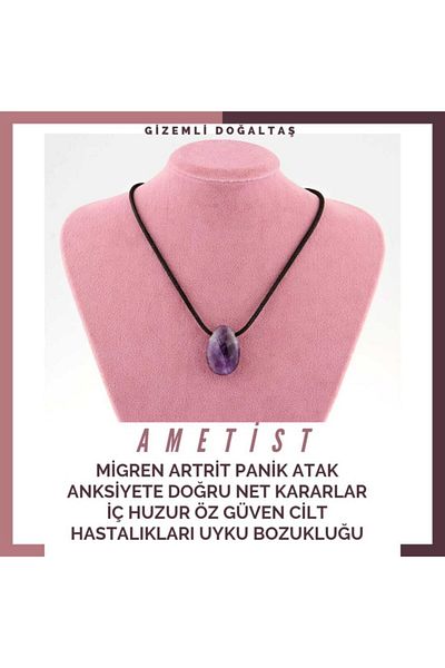 GİZEMLİ DOĞAL TAŞ Amethyst Pendant Migraine Arthritis Panic Attack Anxiety Inner Peace Self-Confidence Sleep
