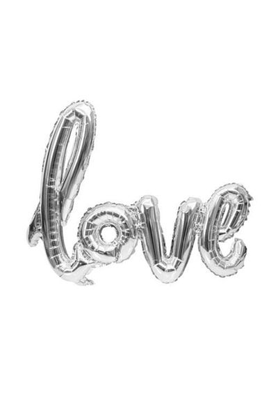 Deniz Party Store Love Handwritten Foil Balloon Silver Color