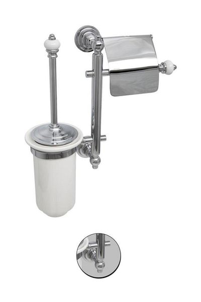 Maya Fantasia Chrome Set of 2 Covered Paper Holder + Porcelain Toilet Brush 100% Brass