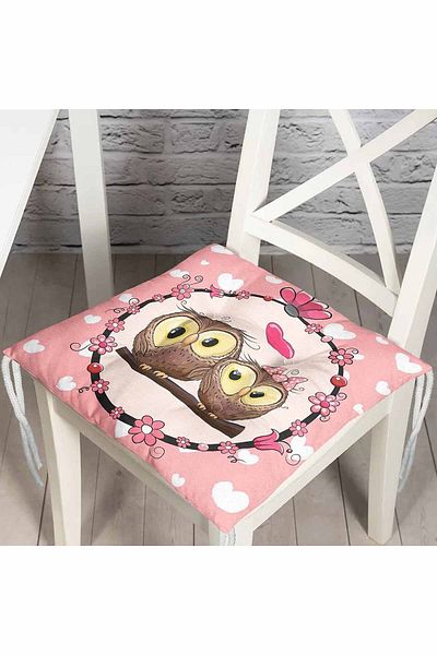 Realhomes Digital Printed Fluffy Square Chair Cushion with Owl Picture