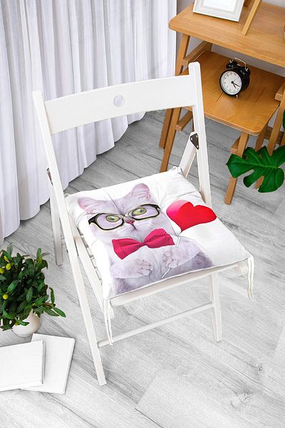 Realhomes Digital Printed Fluffy Square Chair Cushion with Cat