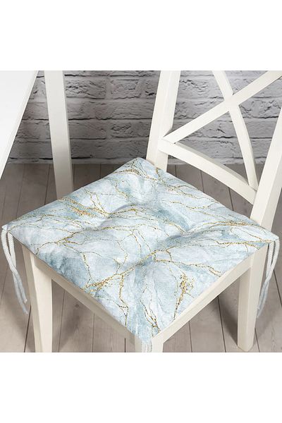 Realhomes Gold Striped Blue Floor Digital Printed Pouf Chair Cushion