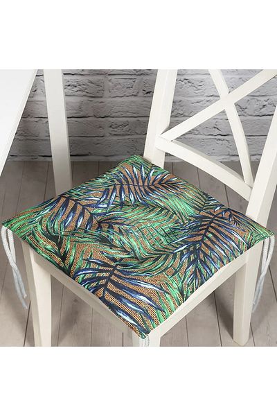 Realhomes Colorful Leaves Patterned Fluffy Square Chair Cushion on Sack Floor
