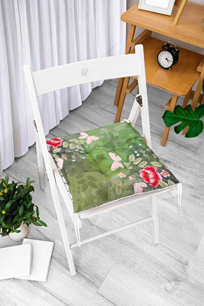 Realhomes Haki Zeminde Renkli Çiçekler Dijital Baskılı Modern Pofidik Sandaly...