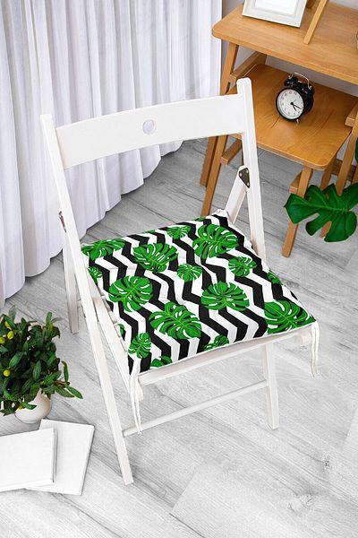 Realhomes Zigzag Zebra Themed Leaf Drawing Digital Printed Pouf Chair Cushion