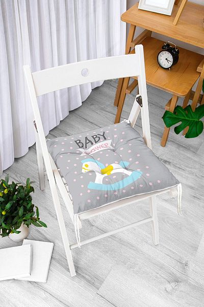 Realhomes Baby Stroller Patterned Baby Room Fluffy Chair Cushion on Pink Floor