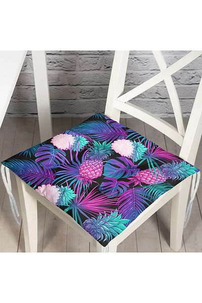 Realhomes Navy Blue Tropical Patterned Digital Printed Fluffy Chair Cushion