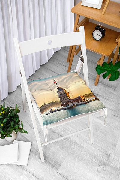 Realhomes Maiden's Tower Digital Printed Puffy Square Chair Cushion